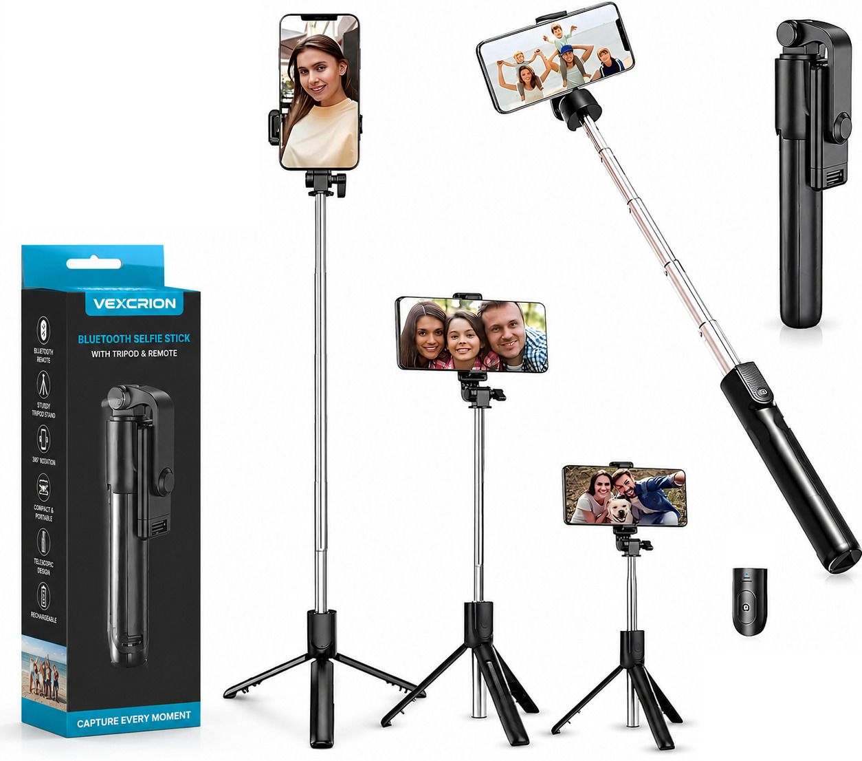 Vexcrion Bluetooth Selfie Stick with Tripod & Wireless Remote, Extendable 360° Rotating Phone Holder, Foldable Selfie Stand for iPhone, Android, Vlogging & Travel Bluetooth Selfie Stick-image-38
