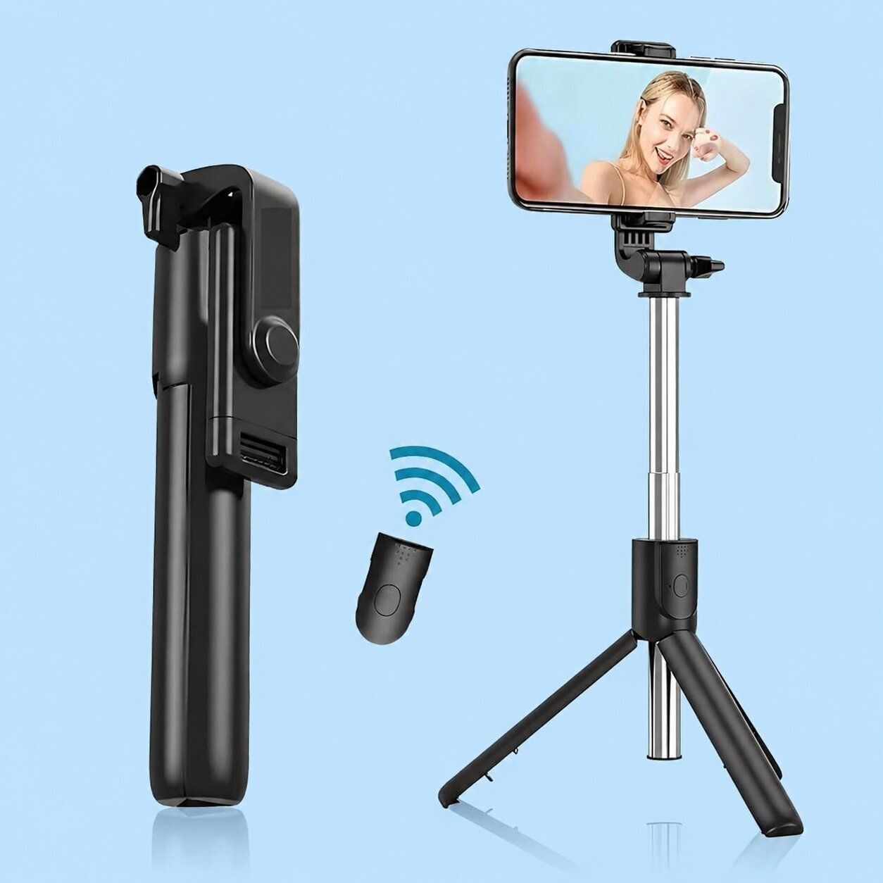 Portrait Compact Selfie Stick Tripod with Light & Bluetooth Control | Multi-Angle 360° Rotation, Easy Carry Bluetooth Selfie Stick-image-35