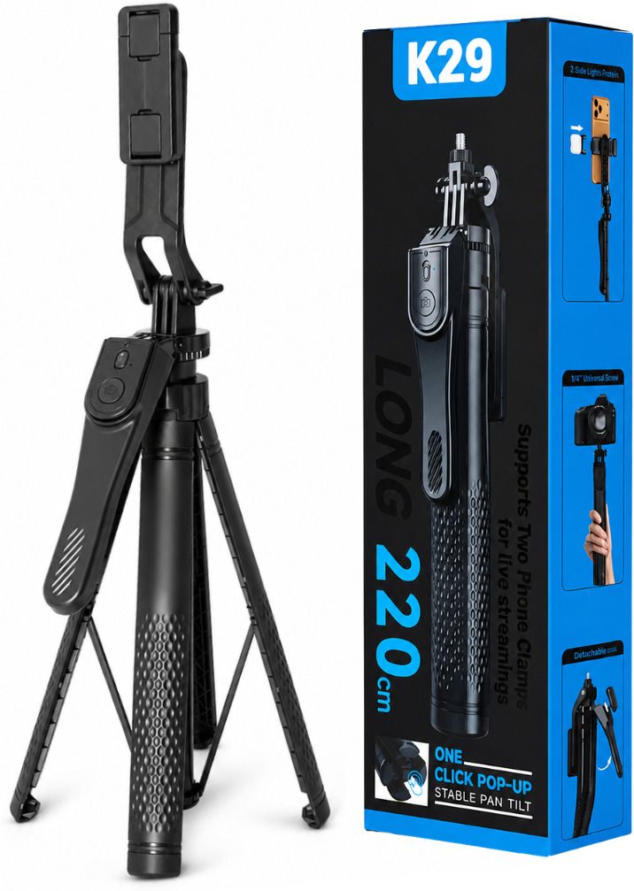 FITRIC K29 220cm Ultra Long Premium Heavy Quality Selfie Stick with Built-in Tripod Stand, Bluetooth Wireless Remote, 360° Adjustable Phone Holder, Foldable Extendable Mobile Selfie Stick for Android & iPhone, Perfect for Photography, Vlogging, Travel & Live Streaming Bluetooth Selfie Stick-image-30