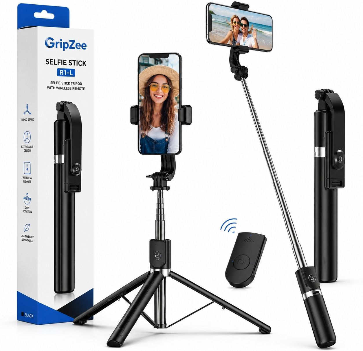 Gripzee 1.5ft Extendable Selfie Stick Tripod with Wireless Remote for Vlogging, Reels, Live Streaming & Group Photos Bluetooth Selfie Stick-image-16