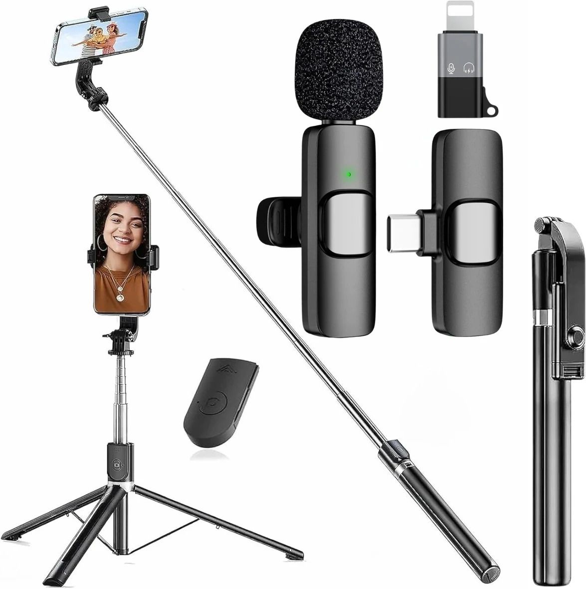 GADGETSWEAR wireless mic for youtuber, microphone wireless mic,selfie stick tripod, phone stand,stand mobile, Bluetooth Selfie Stick
