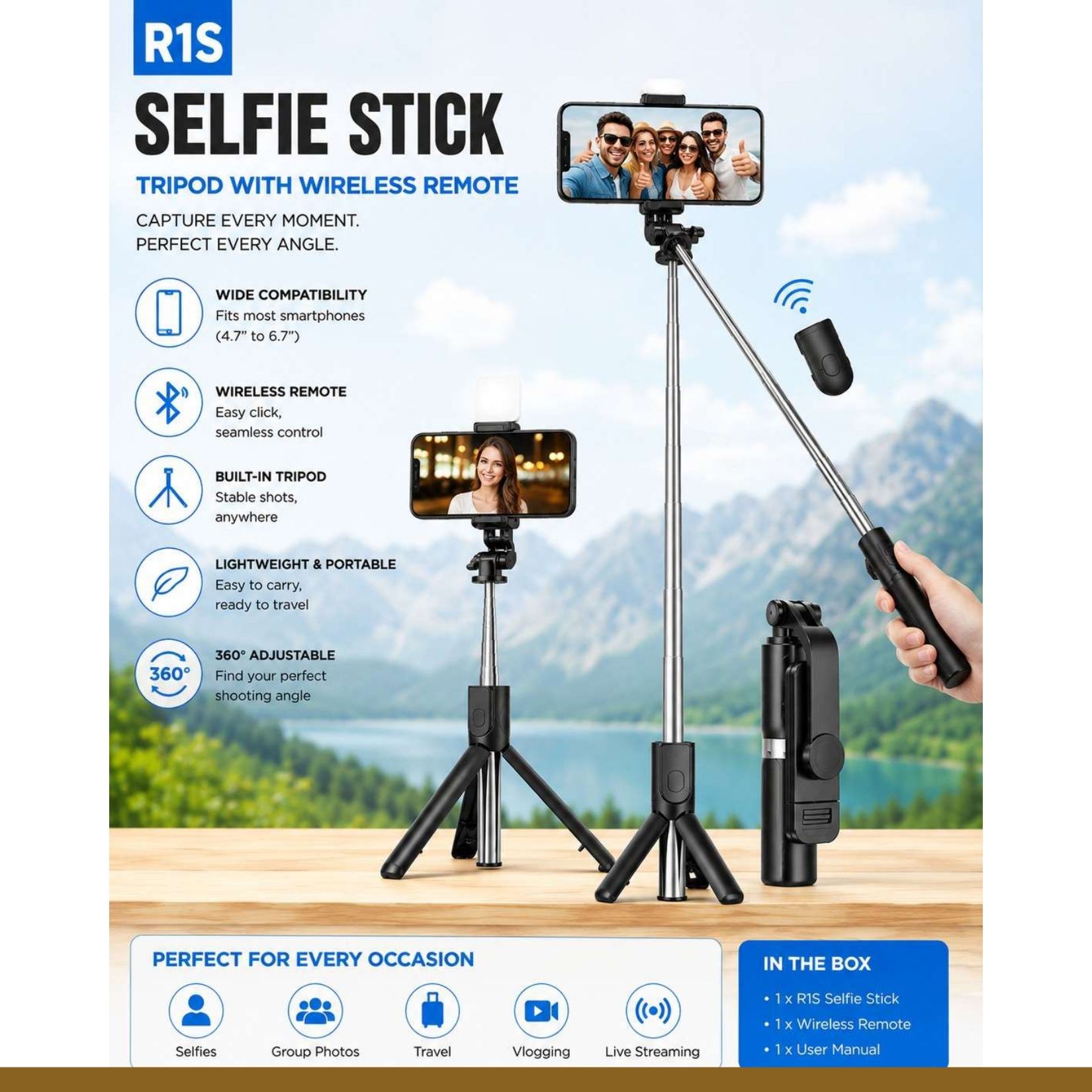 Aarohi 3-in-1 Selfie Stick Tripod with Bluetooth Remote & LED Ring Light for Mobile/DSLR @154 Bluetooth Selfie Stick-image-42