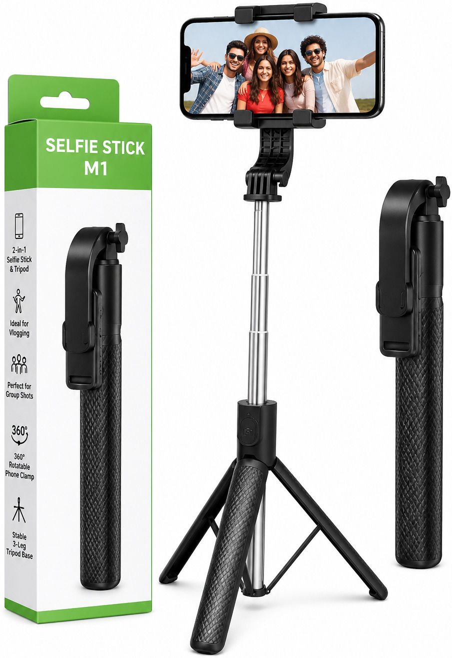 Vebly M1 6ft Selfie Stick Tripod with Bluetooth Remote | 360° Rotatable Mobile Stand | Extendable Selfie Stick (Black) Bluetooth Selfie Stick-image-28
