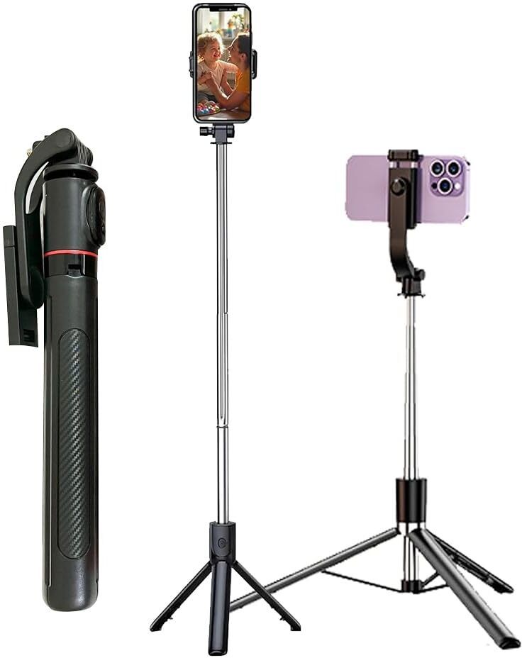 GLANGEH Selfie Stick Premium Tripod with Bluetooth Remote, 360° Phone Holder, 3-in-1 Mobile Stand for Android & iPhone (Black) Bluetooth Selfie Stick-image-43