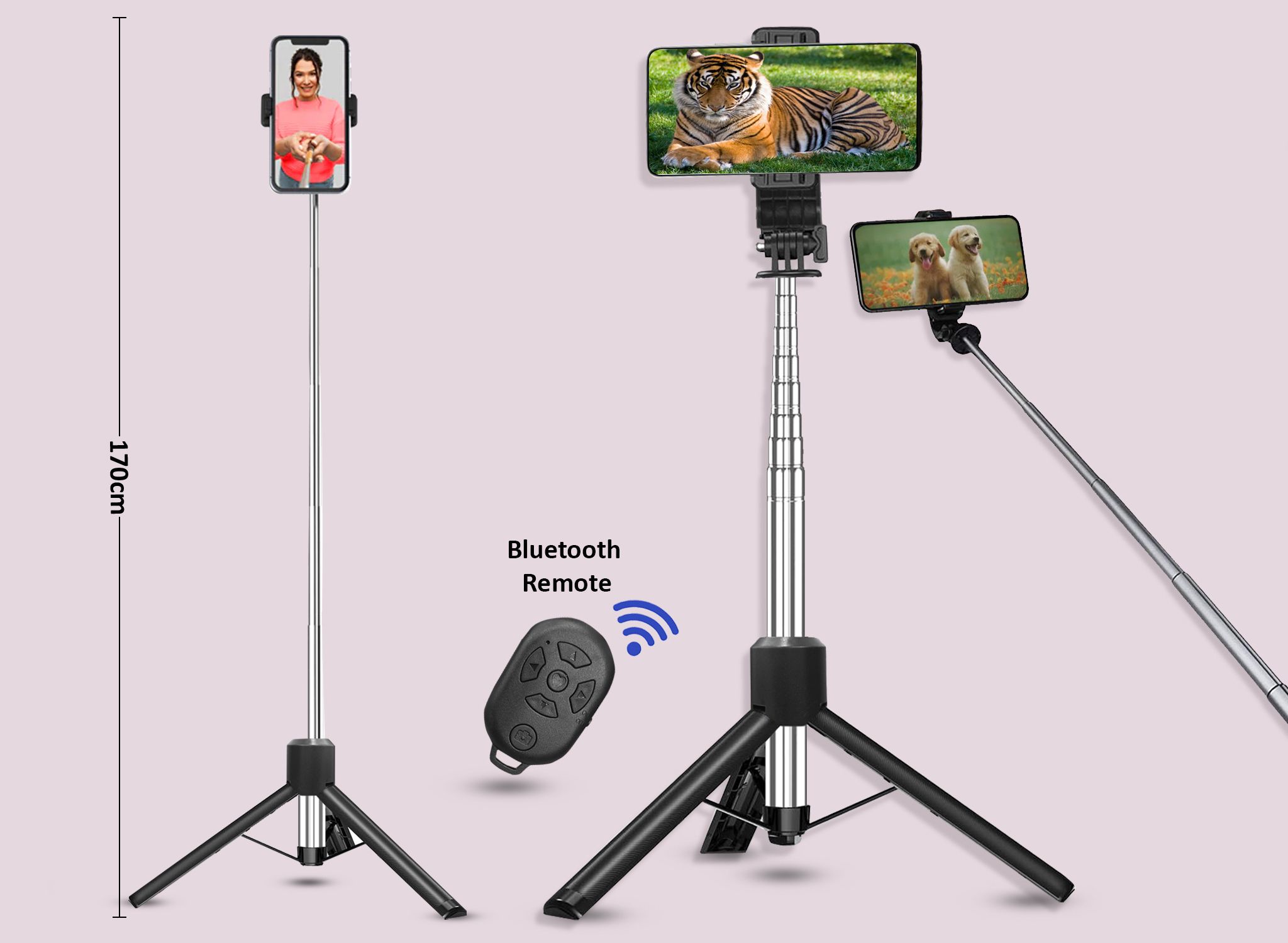 WHISTLE9 Extendable Selfie Stick with Detachable Wireless Remote and Tripod Tripod-image-32