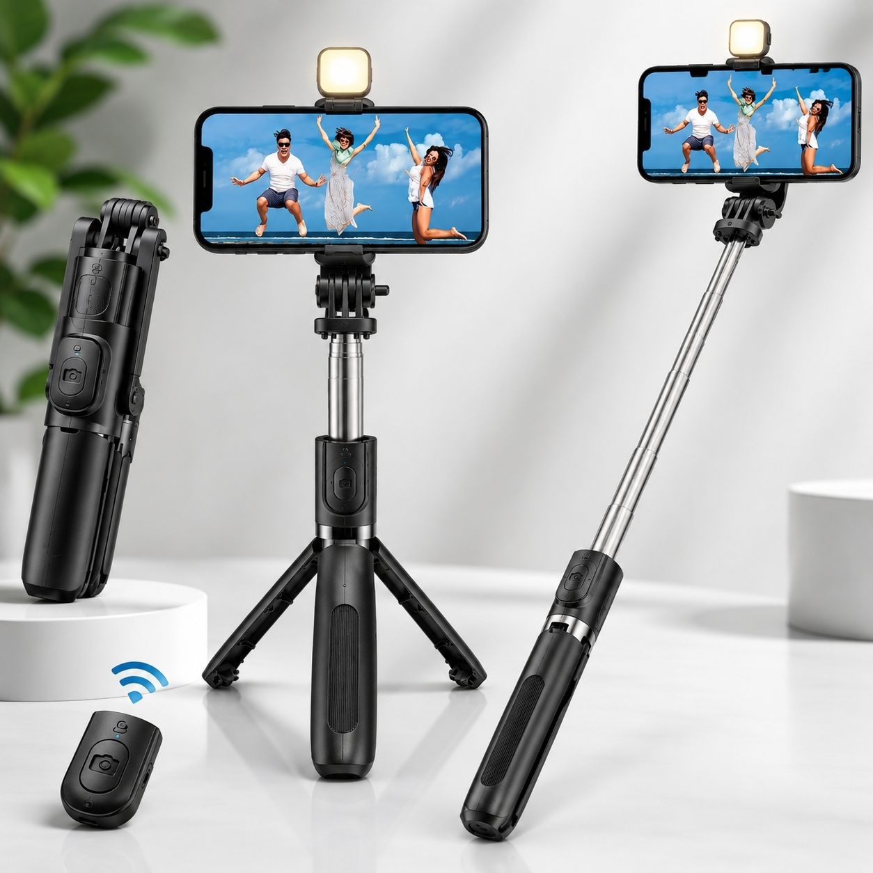 Gripzee Selfie Stick Tripod with Fill Light & Dustproof Carry Bag | Wireless Bluetooth Detachable Remote | 360° Rotation | Extendable Mini Tripod Stand | Phone Holder for Selfies, Vlogging, Video Recording, Live Streaming, Online Classes | Compatible with Android & iPhone Bluetooth Selfie Stick-image-32