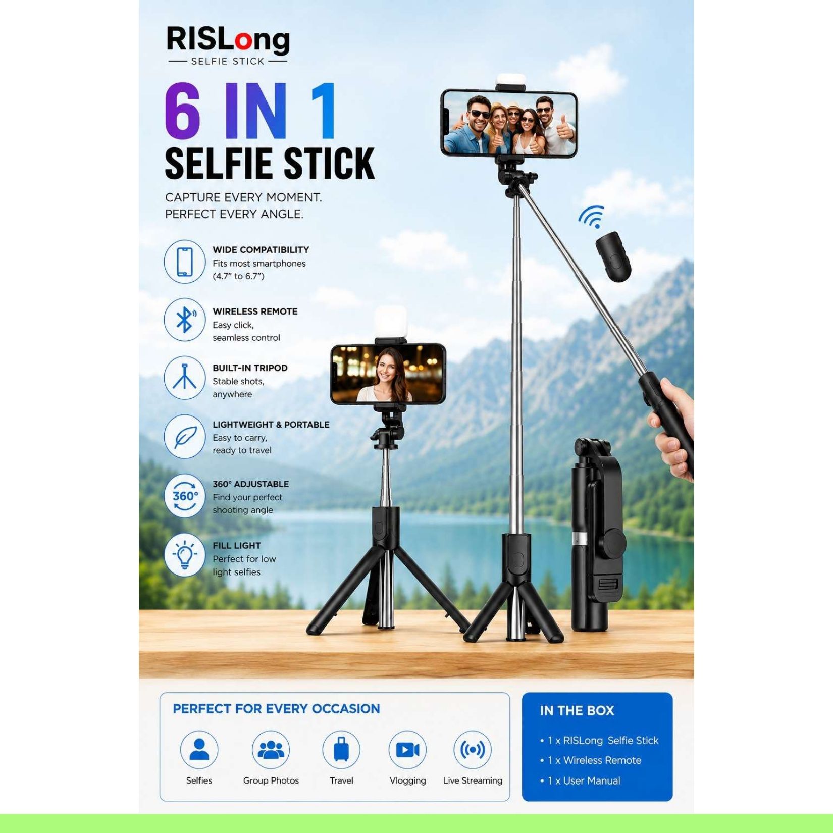 NEWRAJ Bluetooth Selfie Stick-image-44