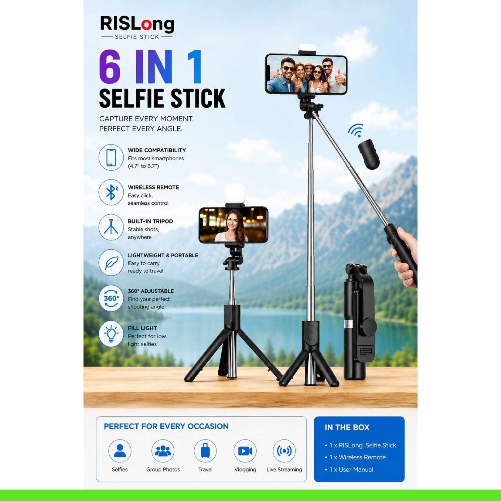 Aarohi 3-in-1 Selfie Stick Tripod with Bluetooth Remote & LED Ring Light for Mobile/DSLR @241 Bluetooth Selfie Stick-image-49