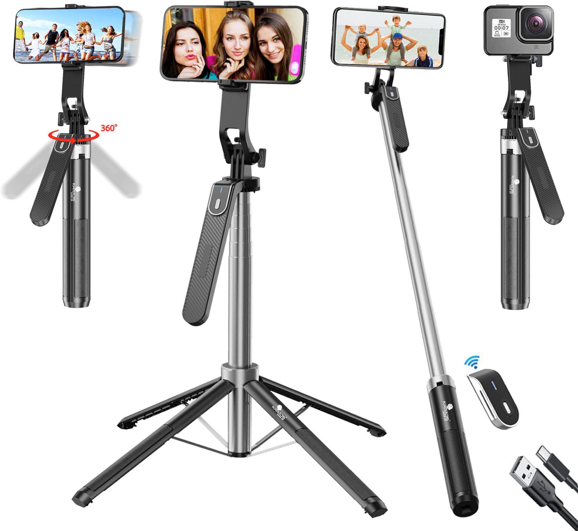 Kratos Long Tripod 5ft 62 inch Long Selfie Stick with Wireless Selfie Remote Selfie Stick with Tripod Stand for 360° Panoramic Shoot Bluetooth Selfie Stick-image-16