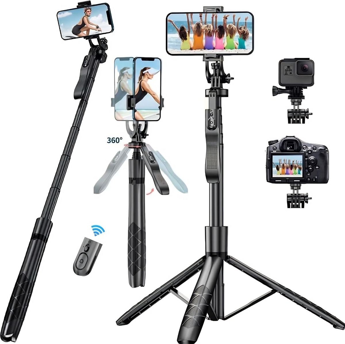 Arvy Enterprises L16 Long Selfie Stick Tripod 5.8 Feet Long with 360° Rotation, Bluetooth Remote, 6 Section Telescopic Pole Up to 61 inch Bluetooth Selfie Stick-image-30