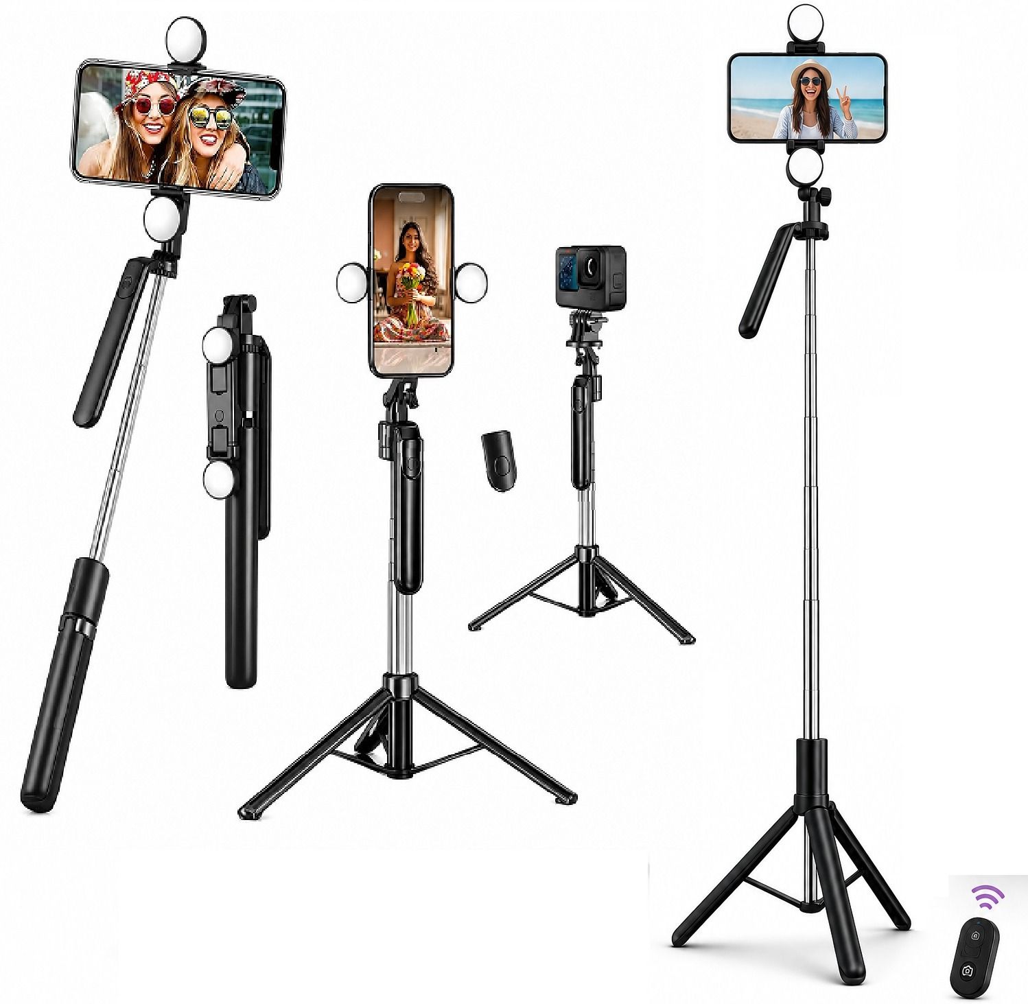 Vexcrion R16K Magnetic Selfie Stick Tripod with Dual Ring Lights, Wireless Remote, 360° Rotation, 6FT Extendable Stand for iPhone, Android Phones, Camera Vlogging with Rechargeable Battery USB-C Plus Bluetooth Selfie Stick-picture-18