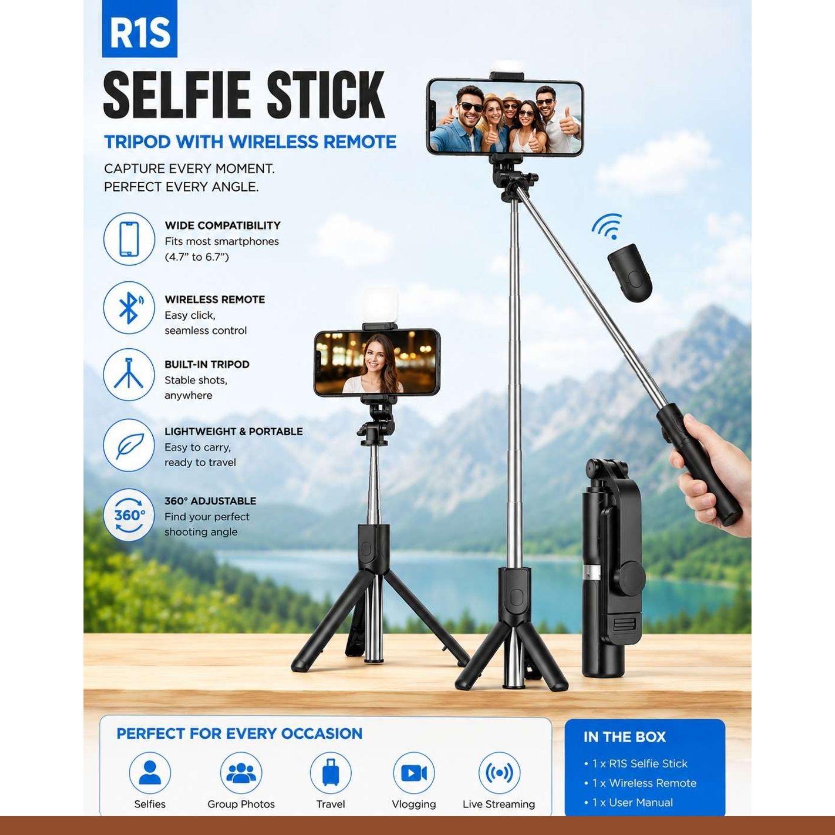 Aarohi 3-in-1 Selfie Stick Tripod with Bluetooth Remote & LED Ring Light for Mobile/DSLR @180 Bluetooth Selfie Stick-image-43