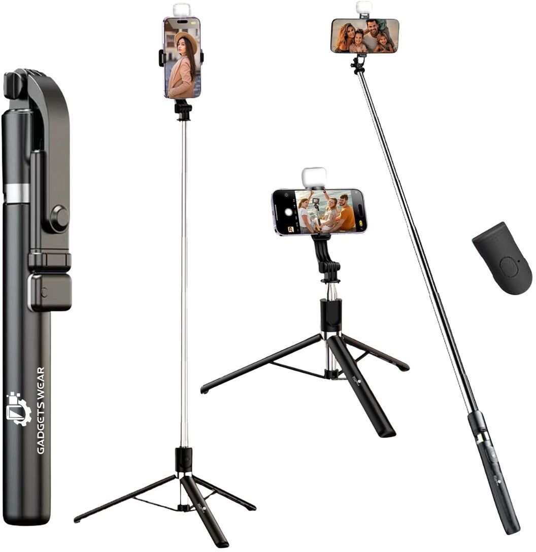 GADGETSWEAR Reinforced 170CM Extendable Stand for iPhone & Android, Travel & Vlogging Compatible Bluetooth Selfie Stick-image-13