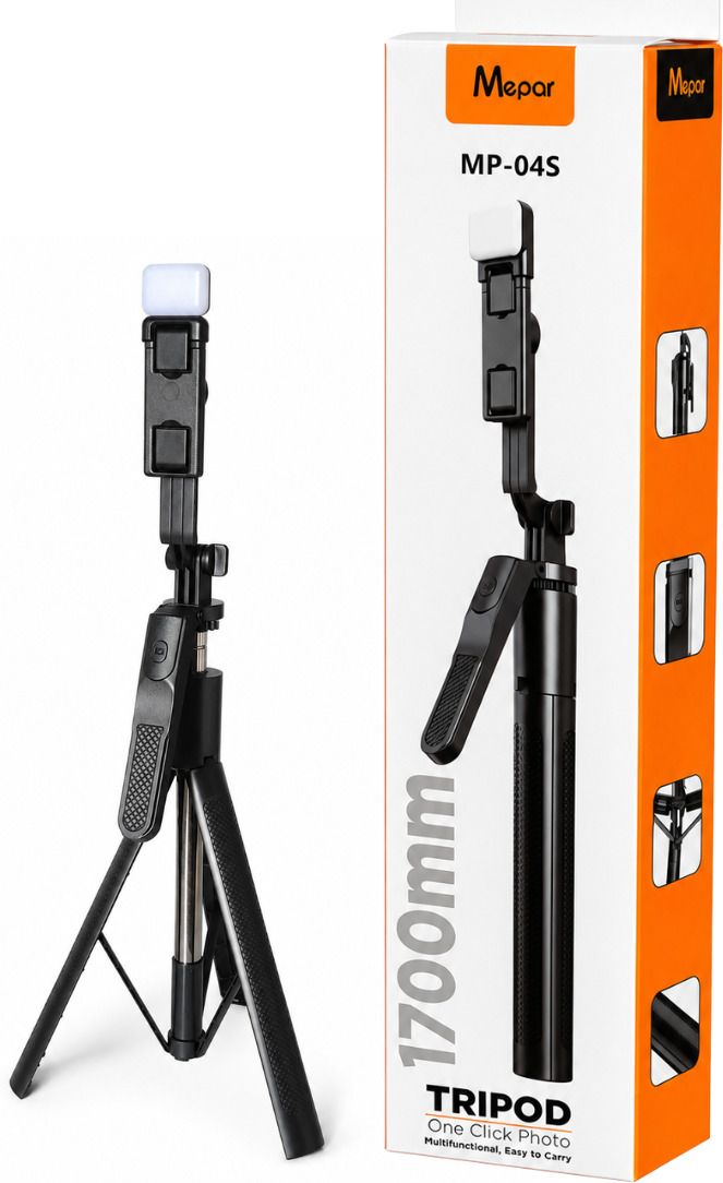 FITRIC MP-04S 1700MM Tripod Selfie Stick with Rechargeable Light, Premium Bluetooth Remote Mobile , Extendable LED Selfie Stick, Foldable Phone Holder Stand for Android &, Photography, Vlogging, Live Streaming & Video Calls Bluetooth Selfie Stick-picture-16