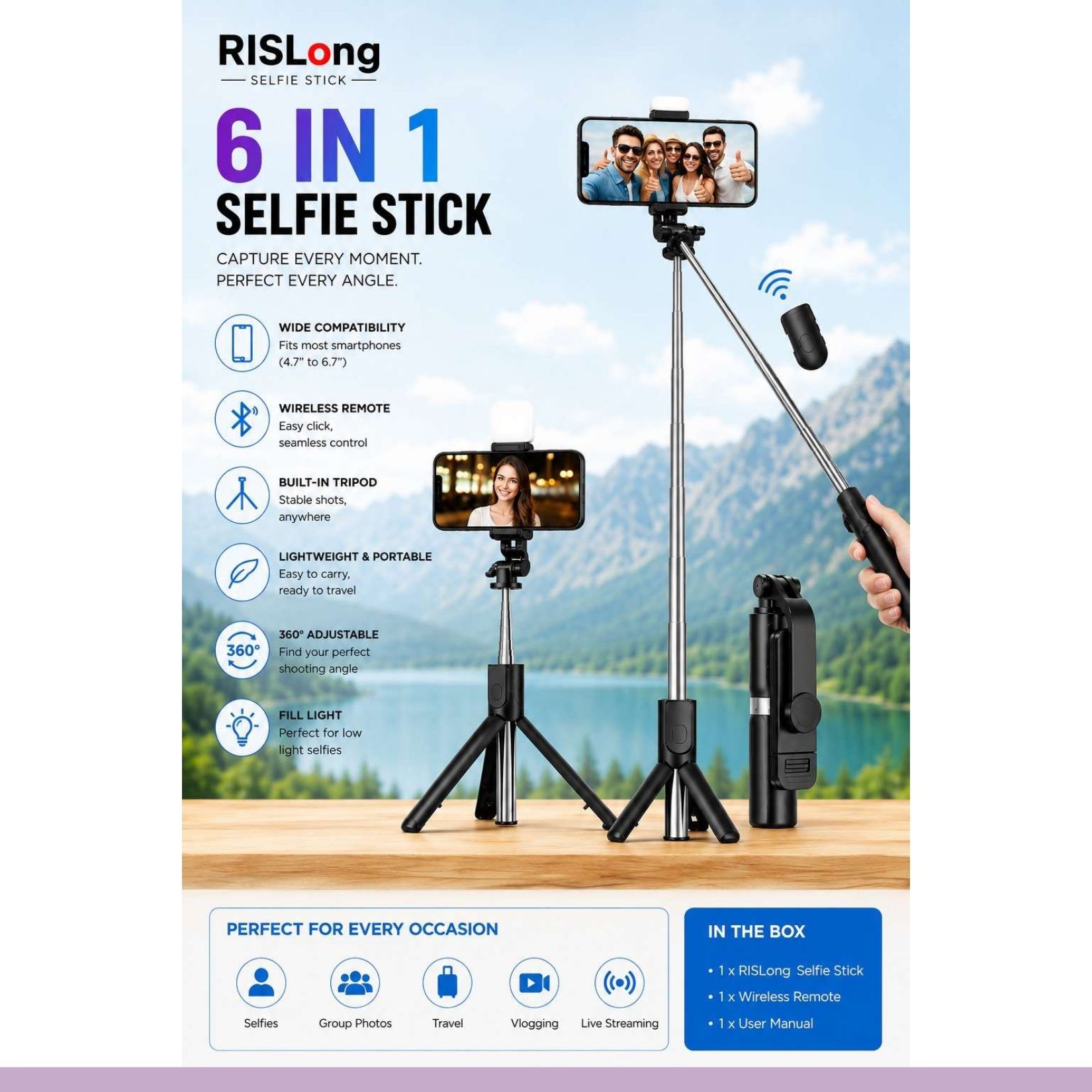 NEWRAJ Bluetooth Selfie Stick-image-46