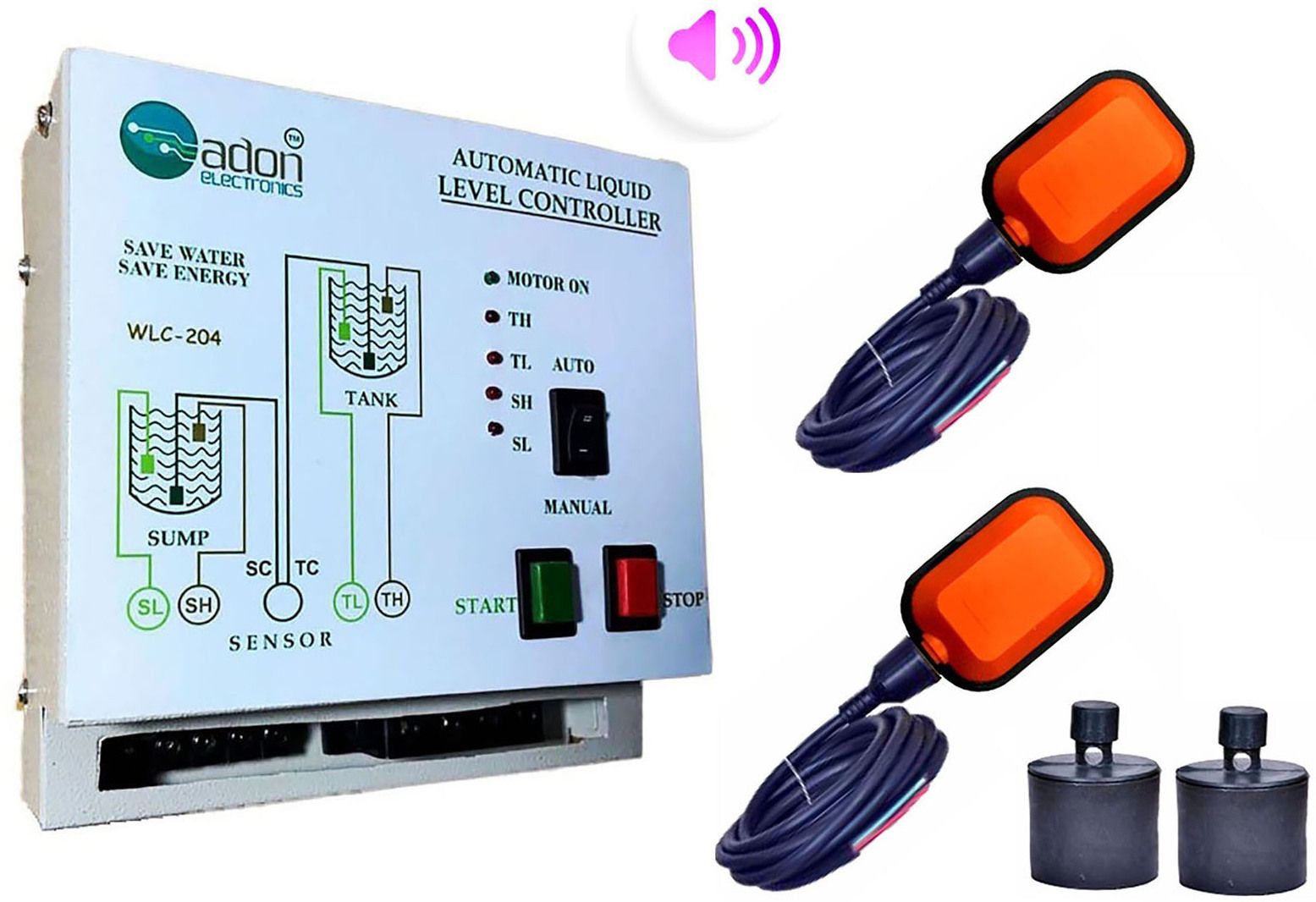 AdonElectronics Water Level Controller with 2-Float & Alarm for START/STOP ButtonTypeSubmersible Wired Sensor Security System-image-44