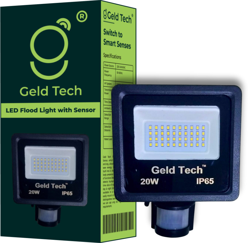 Geld Tech Outdoor Security motion sensor LED Flood light, 20W, IP65 Wired Sensor Security System image 1