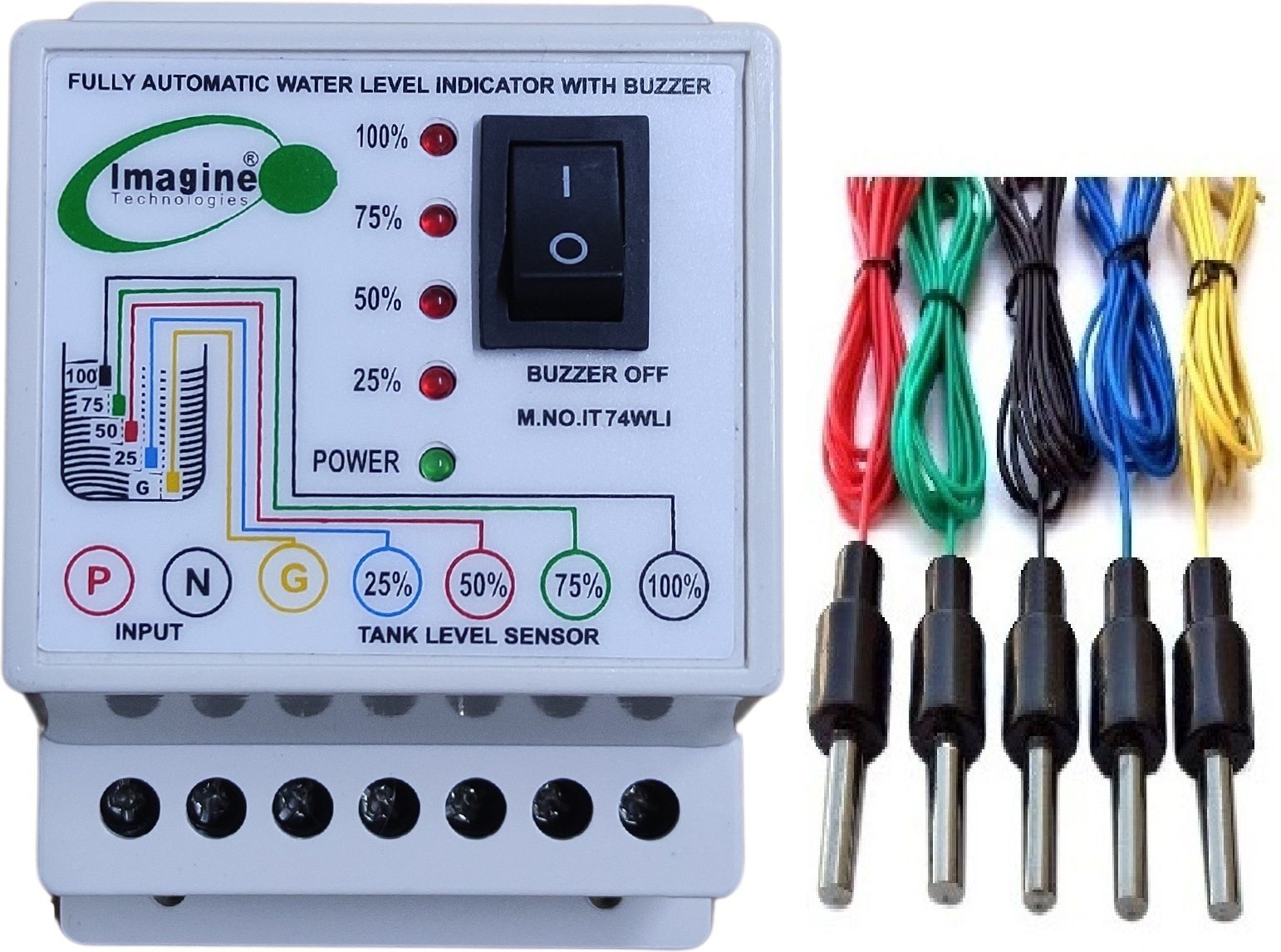 Imagine Technologies IT74WLI Fully Automatic Water Level Indicator with Alarm on Tank Full with 5 Sensors Wired Sensor Security System-image-49