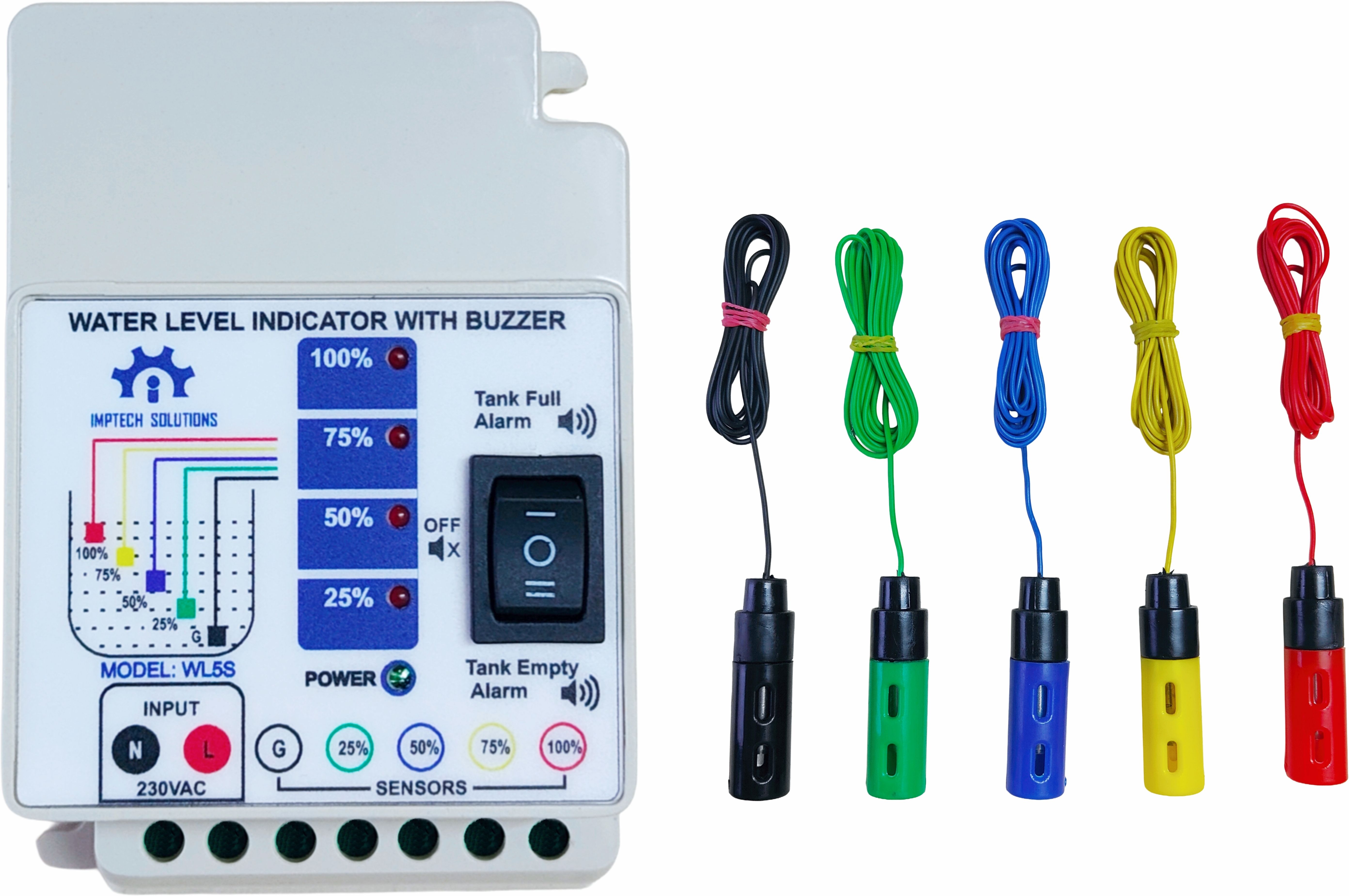IMPTECH SOLUTIONS Tank Water Level Indicator with Alarm on Tank Full and Tank Empty with 5 Sensors Wired Sensor Security System-image-46