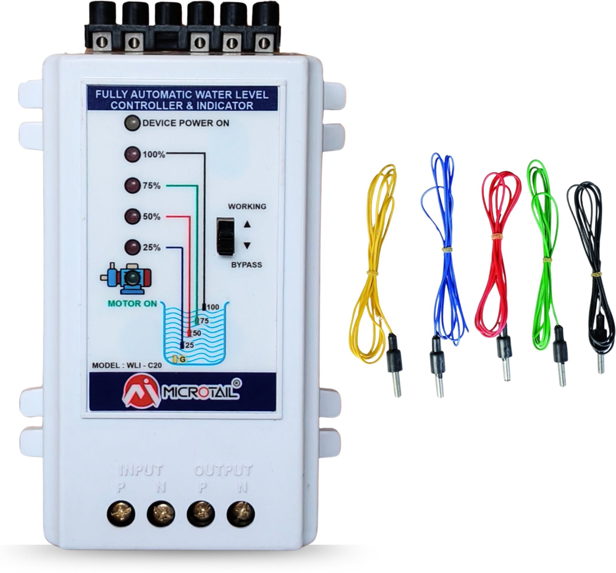 MICROTAIL Automatic Water Level Controller, 4 Level Indicator, 5 Sensors, 20A Capacity Wired Sensor Security System-picture-30