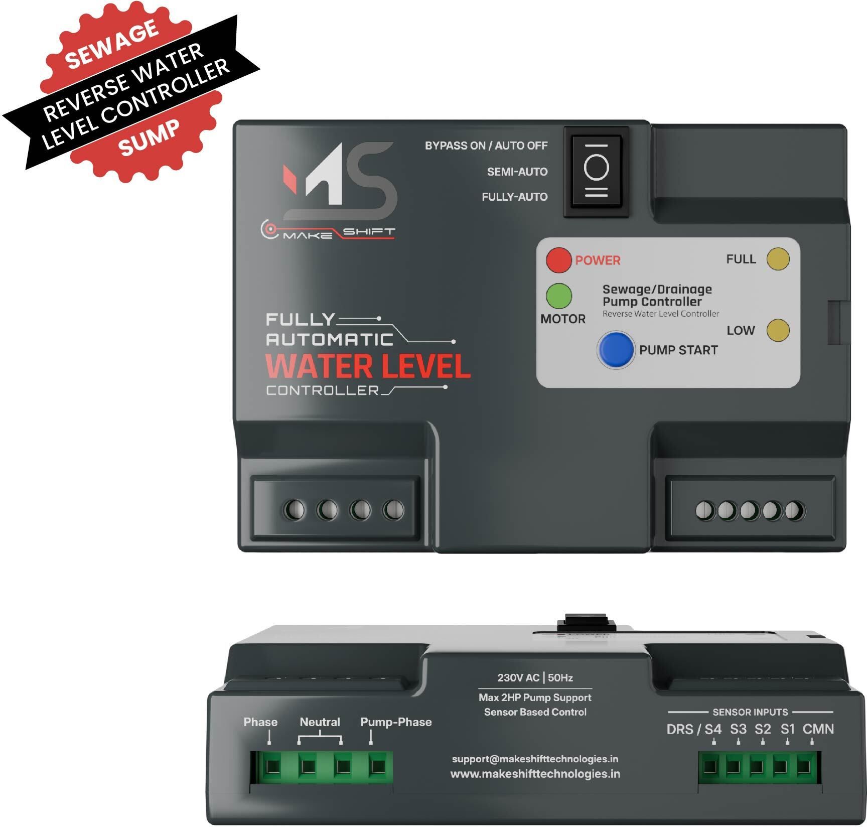 Make Shift Technologies Sump And Reverse Water Level controller with 2 level magnetic float sensor Wired Sensor Security System-image-40