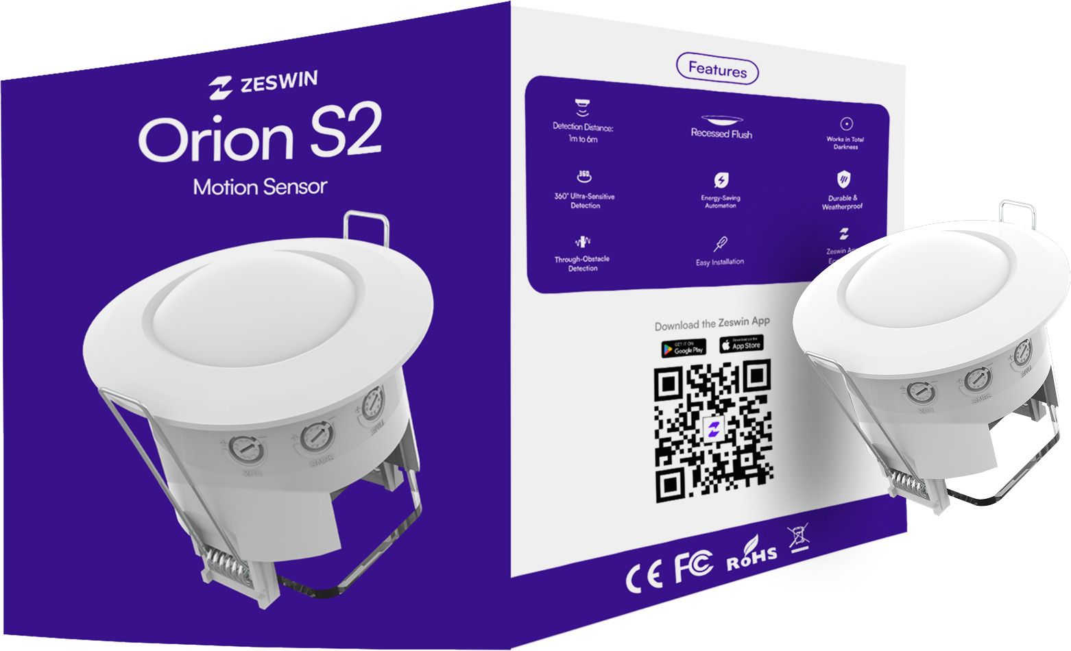 Zeswin S2 Microwave Motion Sensor Switch for LED Lights 360° Ceiling Auto On/Off Wired Sensor Security System-picture-28