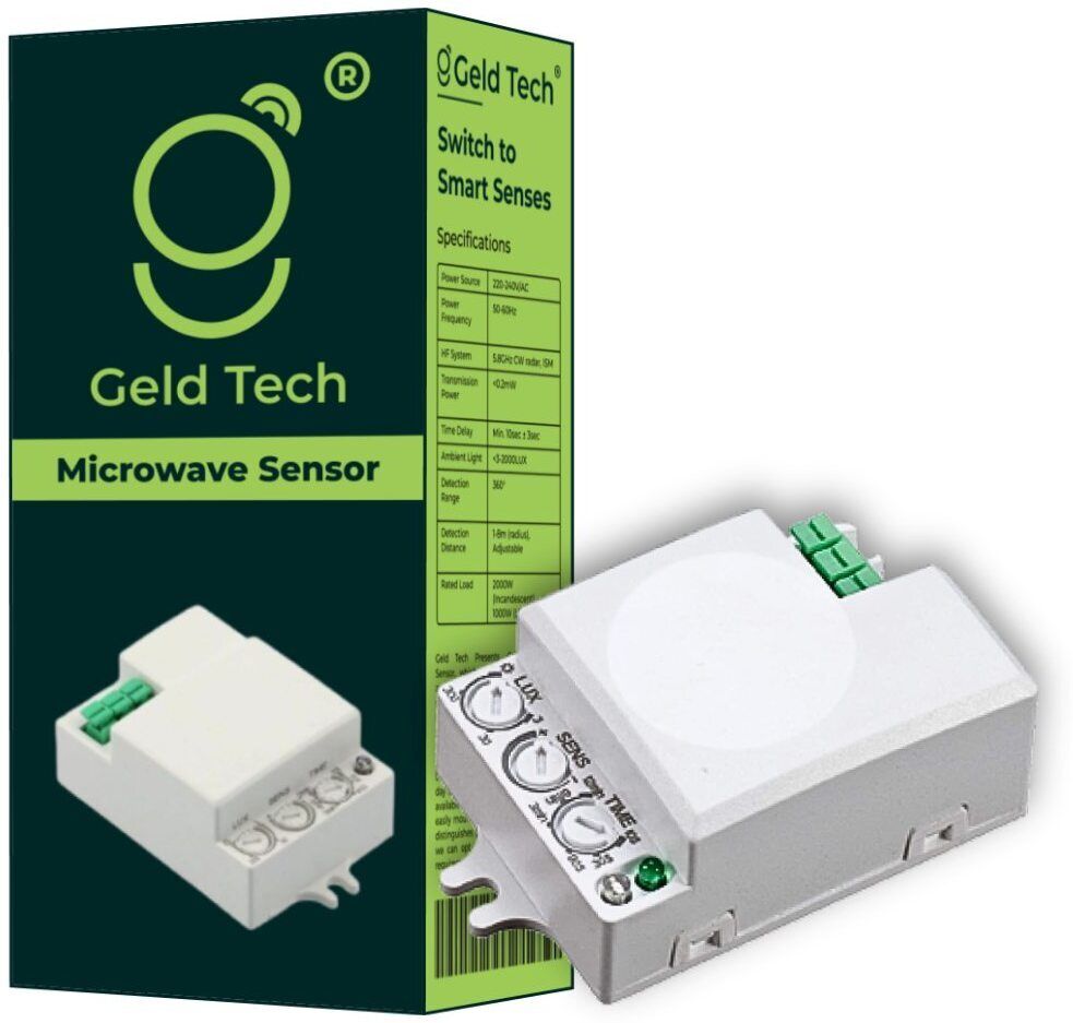 Geld Tech Microwave Motion Sensor Wall/Ceiling | Detect Humans | Day/Night | Pack of 5 Wired Sensor Security System-picture-20
