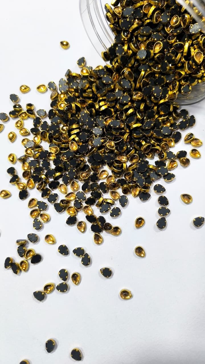 5X8MM Drop Shape Glossy Finished Fitting Stone(Golden)–50gms Approx 400PCS MALAIKAH Beads-picture-36