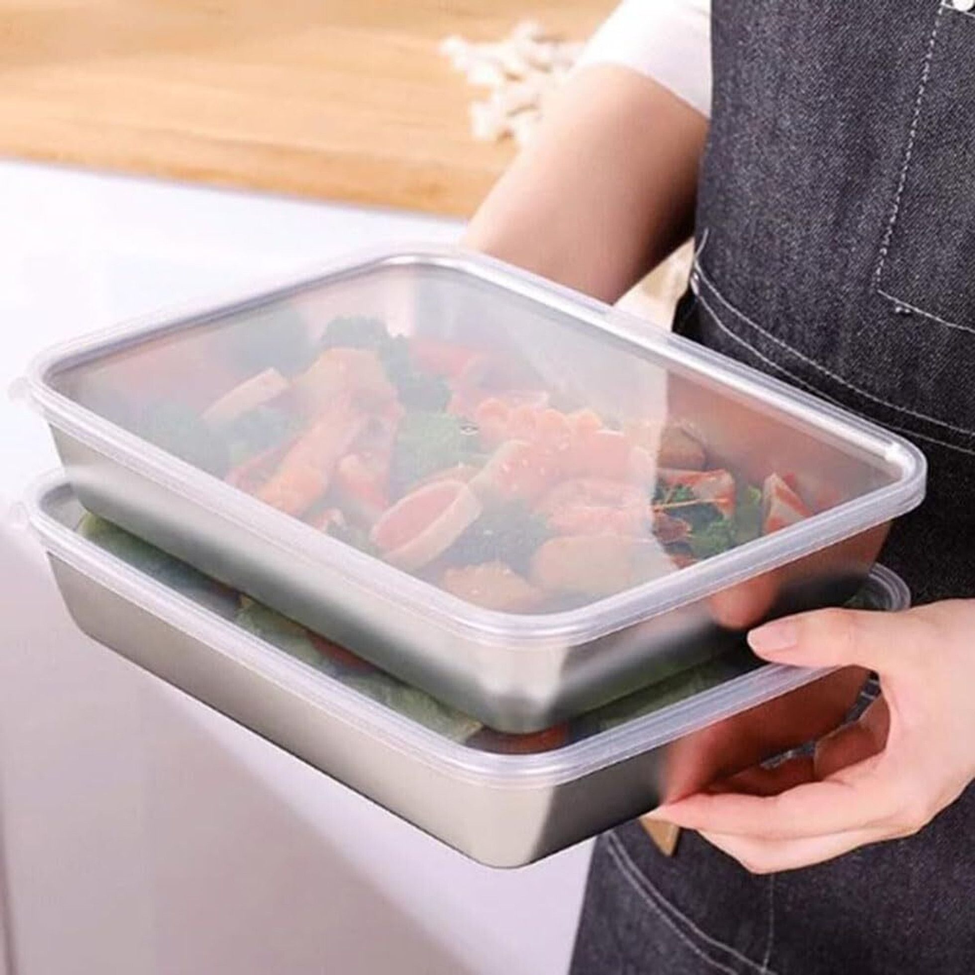 SS FreshLock Rectangular Food Storage Tray with Lid Tray Serving Set-image-41