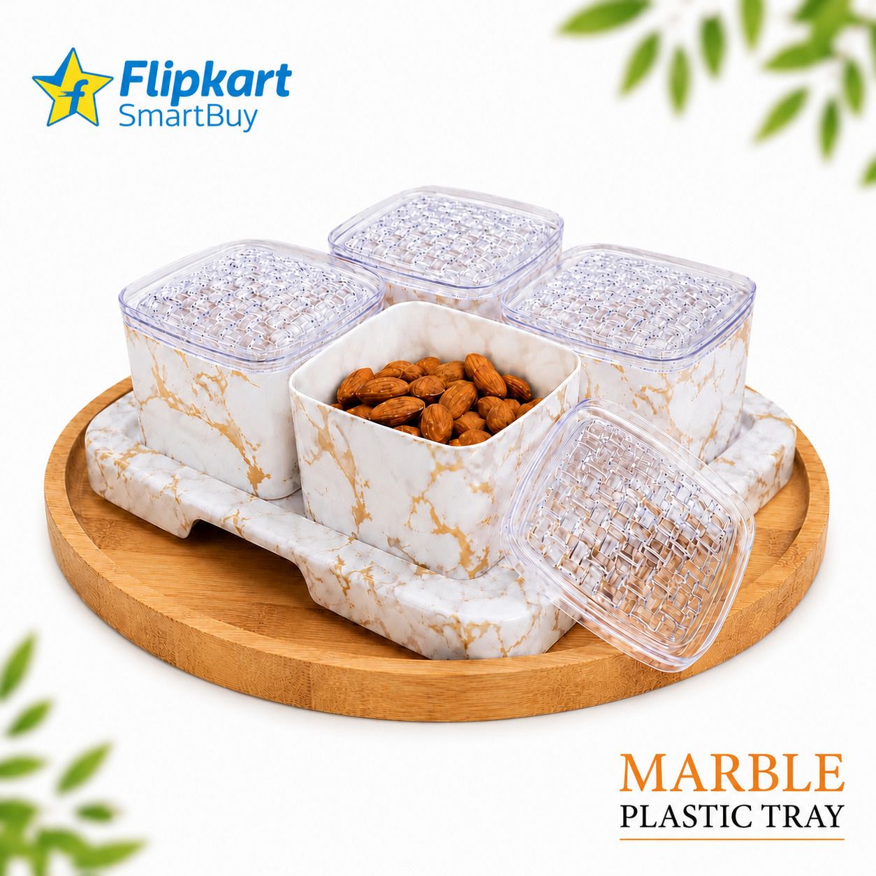 flipkart smartbuy Marble Design Dry Fruit & Snack Serving Tray Set Tray, Container Serving Set-picture-12