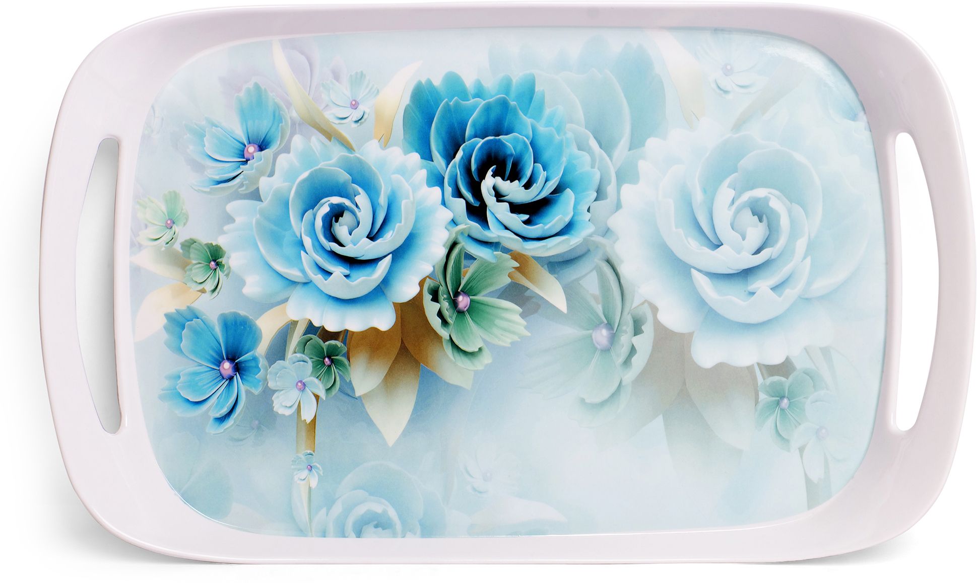 home-pro Blue Floral Design | Ideal Tray For Serving Snacks / Tea / Coffee Tray Serving Set-picture-19