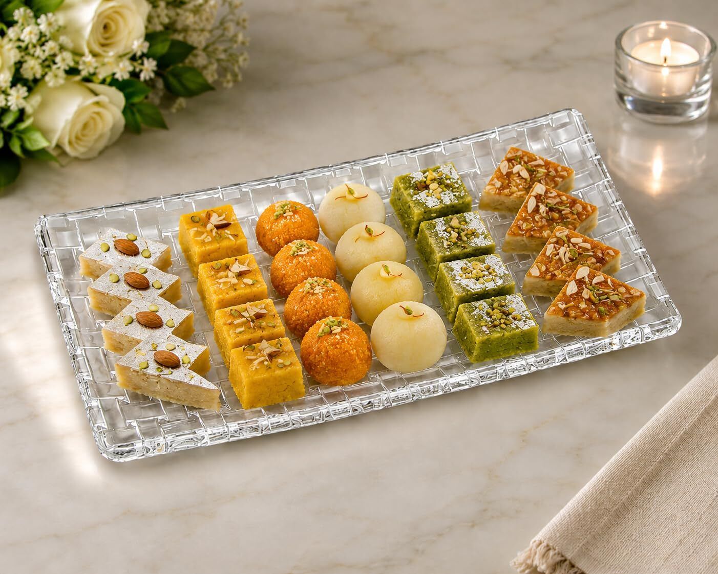 uxveezone Crystal Glass Flat Long Tray Plate, Tray Serving Set-picture-47