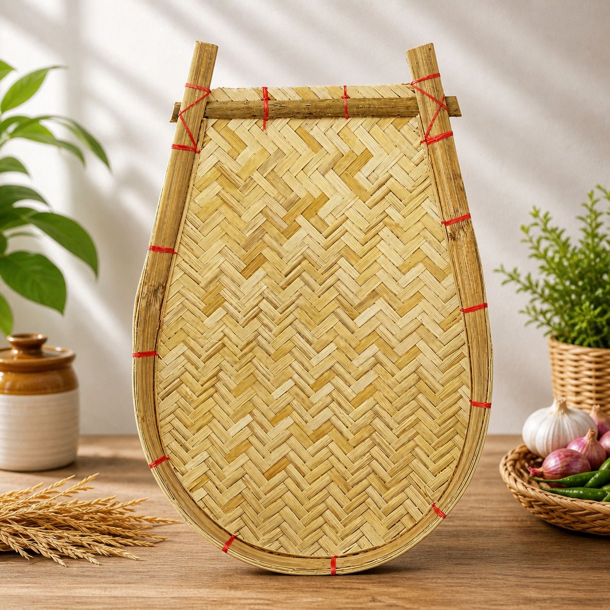 Handmade Bamboo Supa/Kulo Tray for Grain Cleaning & Serving 45x35 cm Tray Serving Set-image-3