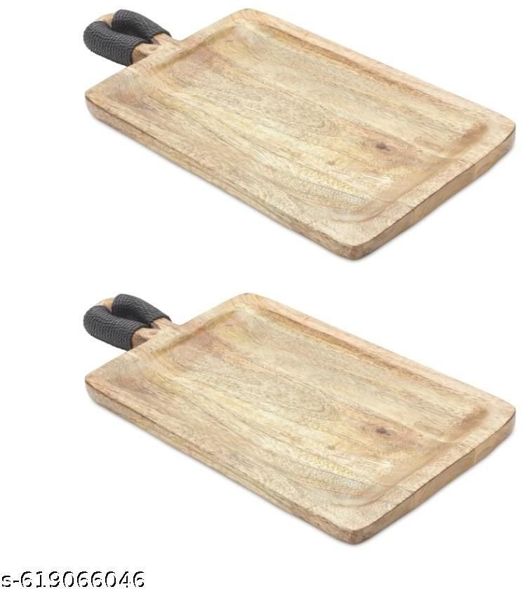 HRB Handicrafts Wooden Serving Tray Set with Rope Handle Natural Finish Tray Serving Set-picture-28