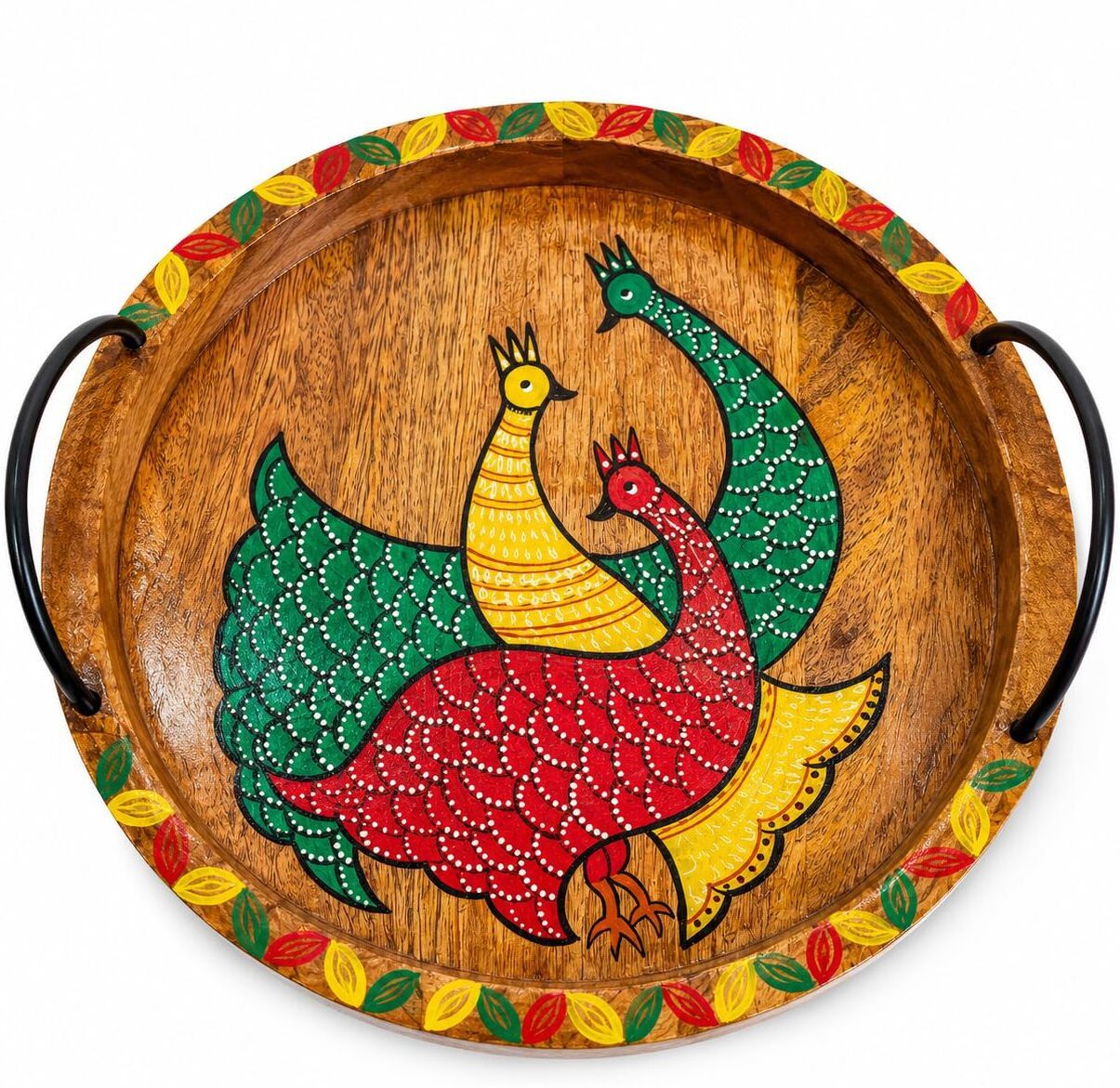 Handcrafted Wooden Serving Tray Oval Warli Art Platter for Tea Snacks Decor Tray Serving Set-image-9