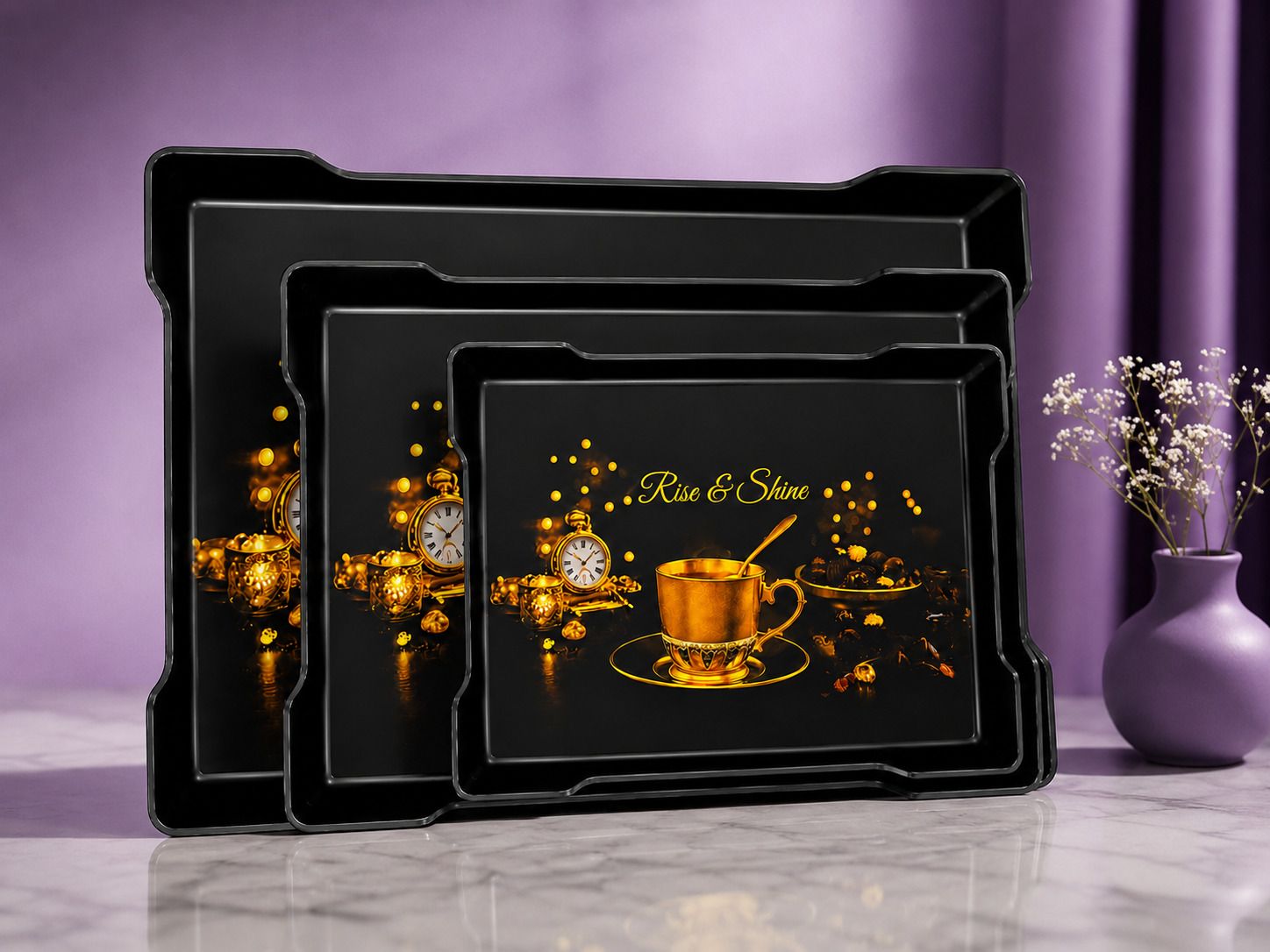 plasticnest Designer Printed Plastic Serving Tray Set of 3 Kitchen Dining Tray Tray Serving Set-picture-29