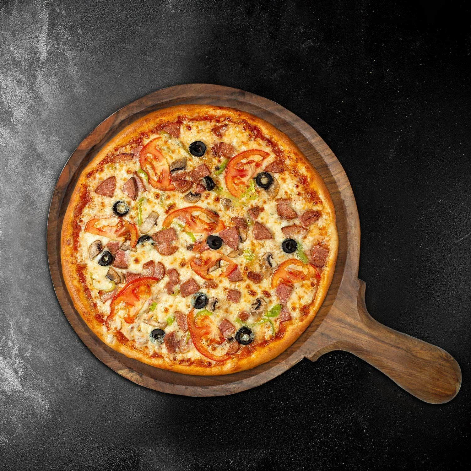 Forever Worthy Wooden 8 Inch Racket Round Pizza Plate with Handle Plate Serving Set-image-29