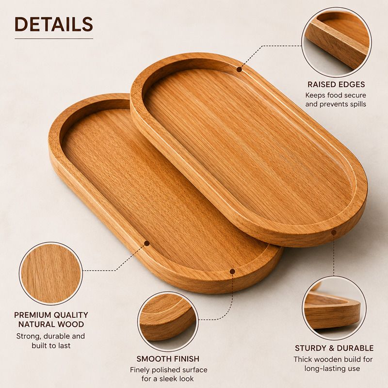 abuzarhandi Wooden Serving Tray Set of 2 – Premium Natural Wood Snack & Tea Tray Tray Serving Set-picture-45
