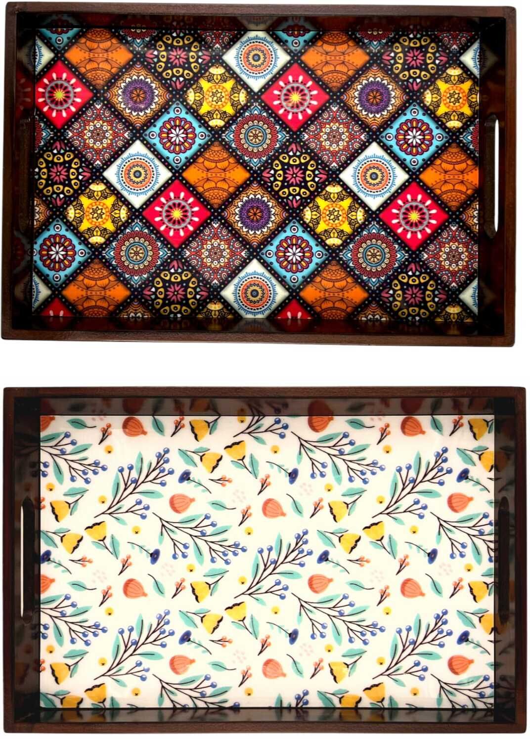 Wooden tray set of 2 with UV print|Serving Tray|Multipurpose Tray|AHS0-T0981 Tray-image-3