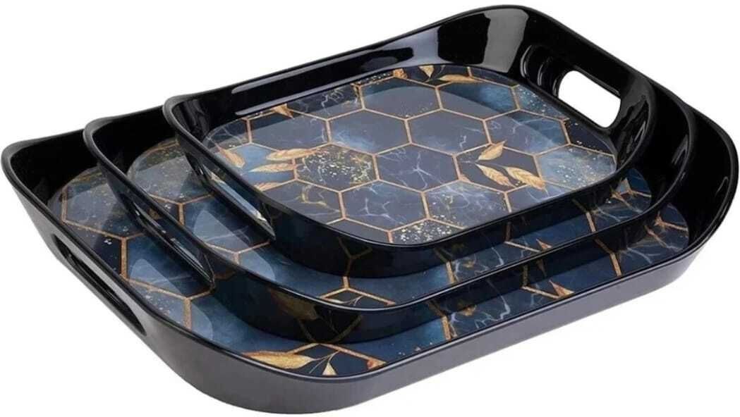Premium Kitchen Serving Tray Set of 2 | Rectangle Plastic Tray with Handles Tray Serving Set-image-34