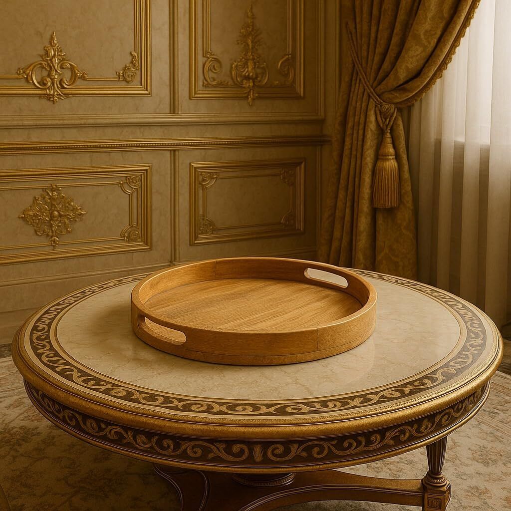 Round Wooden Serving Tray with Handles. Chip & Dip Tray Serving Set-image-40