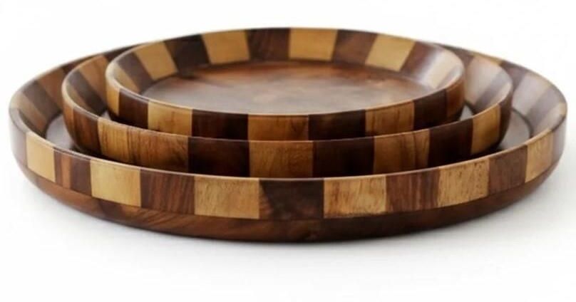 HRB HANDICRAFTS Sheesham Wood Round Serving Tray Set Tray Serving Set-picture-22