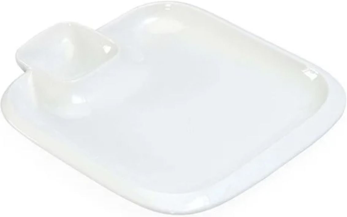 White Ceramic Square Platter with Sauce Compartment 8" inch X 8" inch Plate Serving Set-image-39