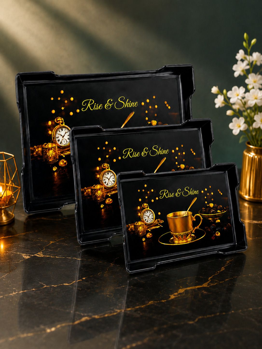 plasticnest Premium Plastic Serving Tray Set of 3 Multipurpose Tea Coffee Snack Tray Tray Serving Set-picture-12