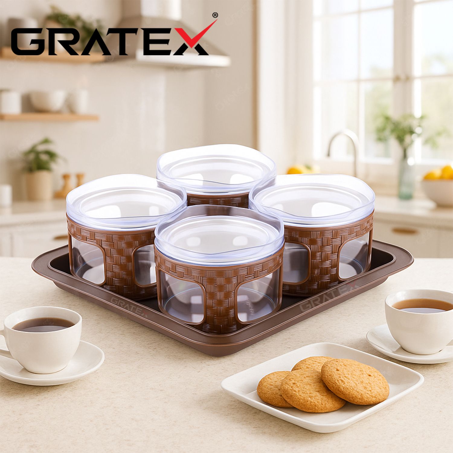 SUN SHINE ROUND 4PCS. BROWN Bowl, Tray Serving Set