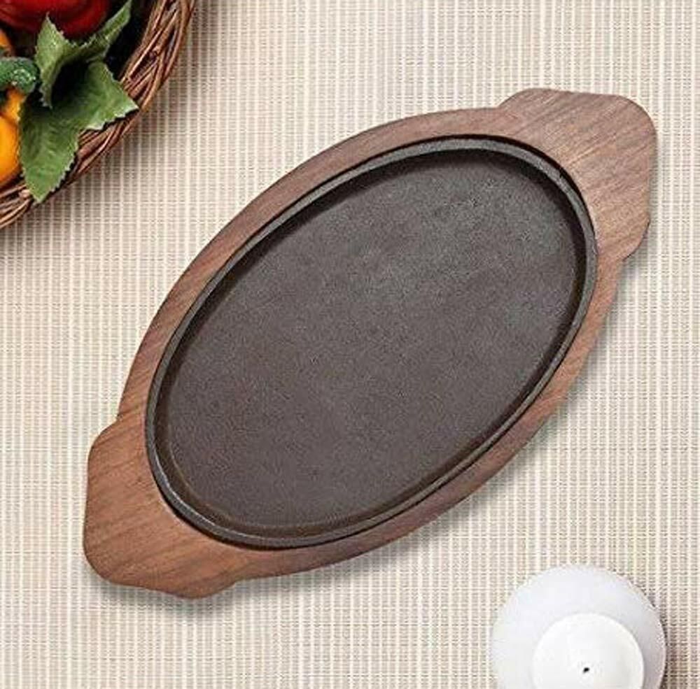 Serving Plate with Wooden Base and Iron Tray for Sizzlers, Tikkas Tray-image-48