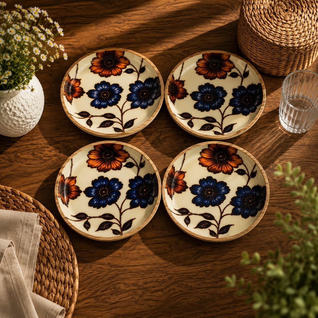 Handmade Mango Wood Resin Decorative Plate 8 Inch | Floral Serving Plate | Plate Serving Set-image-32