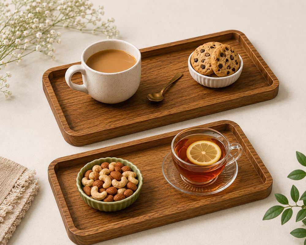abuzarhandi Wooden Serving Tray Set of 2 – Premium Natural Wood Snack & Tea Tray Tray Serving Set-picture-27