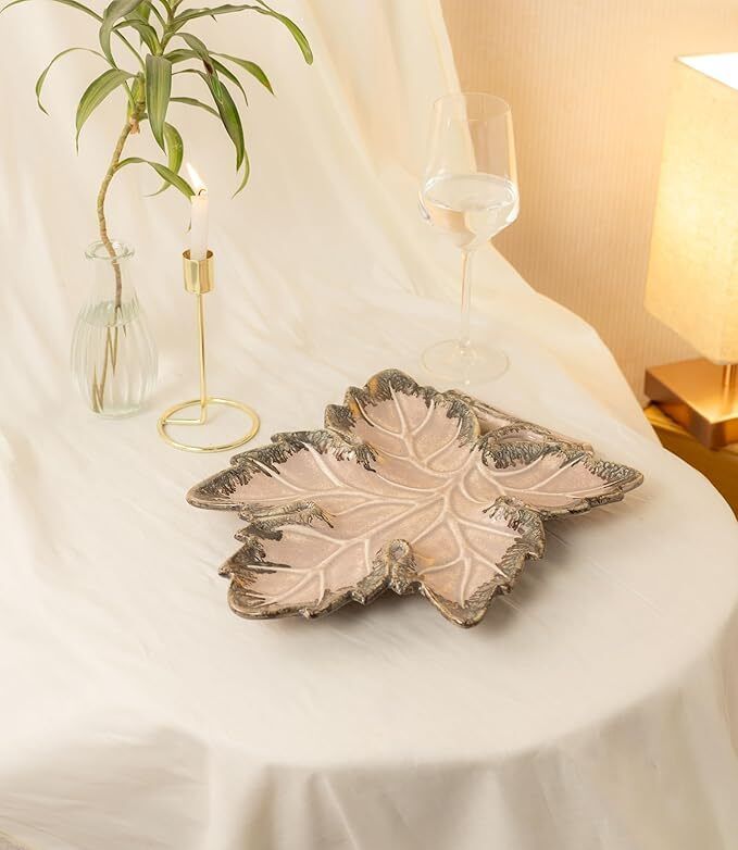 Handcrafted Ceramic Leaf Serving Platter, Lavender - Premium Snack Tray Tray Serving Set-image-5