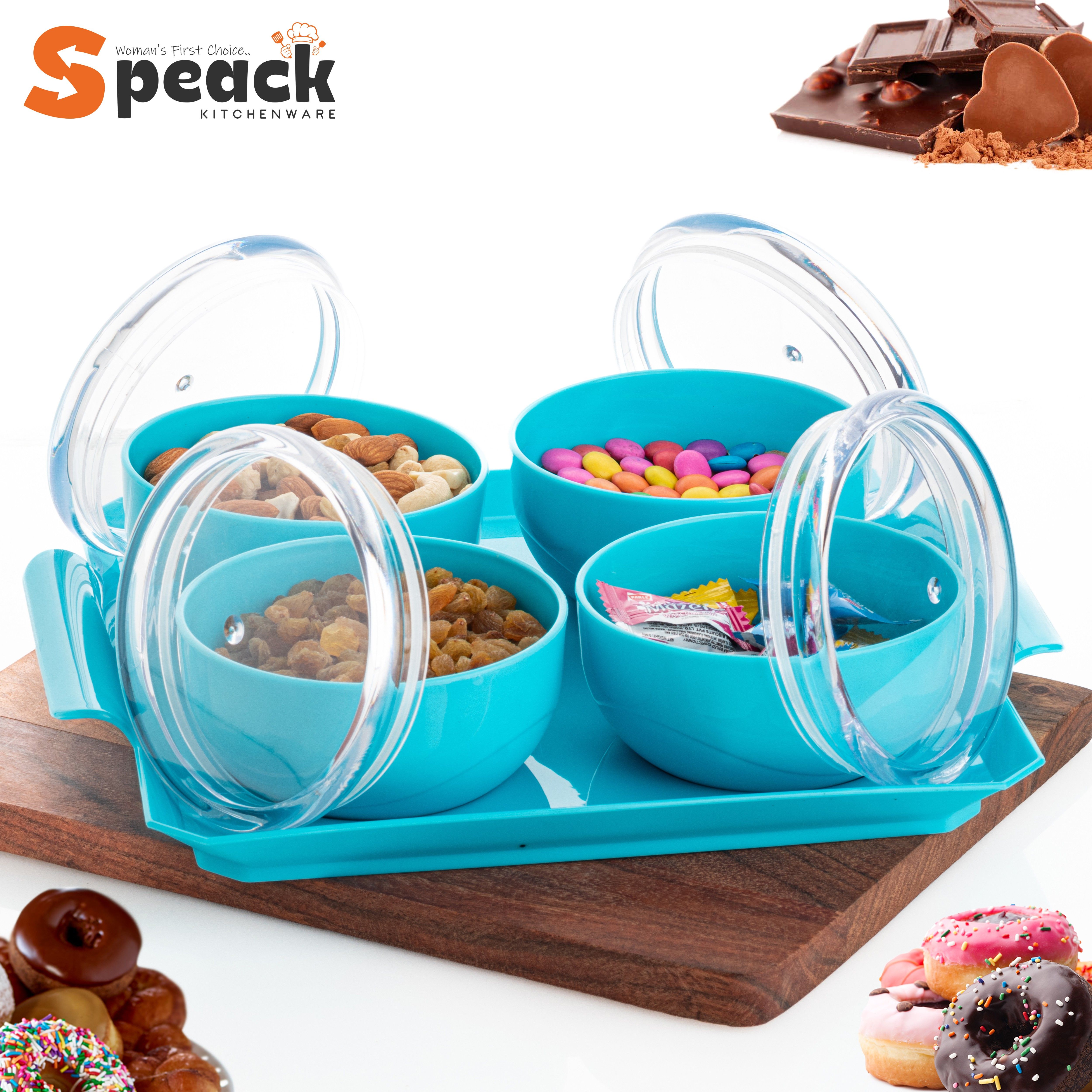 Woman's 1st Choice Serving Set | Bowl | Bowl Set | Airtight Container With Tray And Lid For | Aachar | Pickle | Salad | Dryfruit | Dessert | Snacks | Chocolate | Candy | Masala Bowl, Tray, Container Serving Set